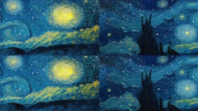 8K梵高星空梵高油画循环动态插画