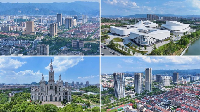 浙江宁波余姚航拍全景