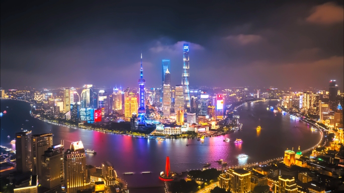 上海外滩夜景航拍延时