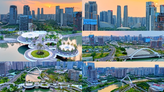 成都金融城双子塔日落网红桥高新区交子公园