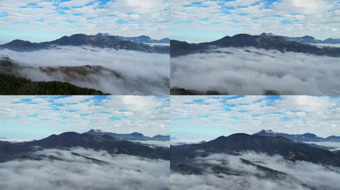 航拍乡村早晨云海平流雾