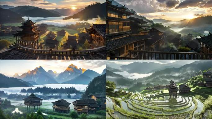 少数民族吊脚楼风光