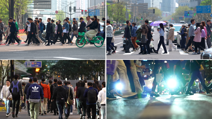 城市斑马线白领上班族人群 日夜