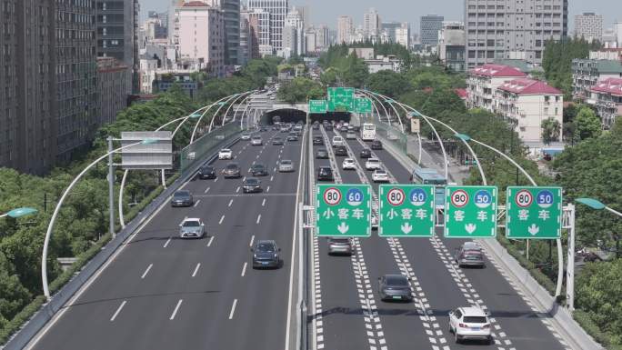 上海城市高架路车流航拍