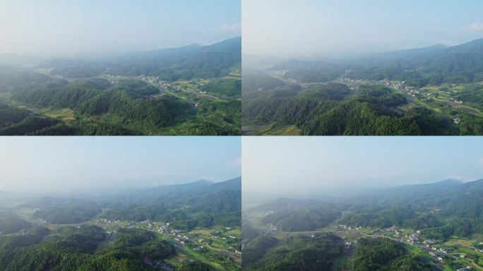 航拍乡村早晨云海平流雾