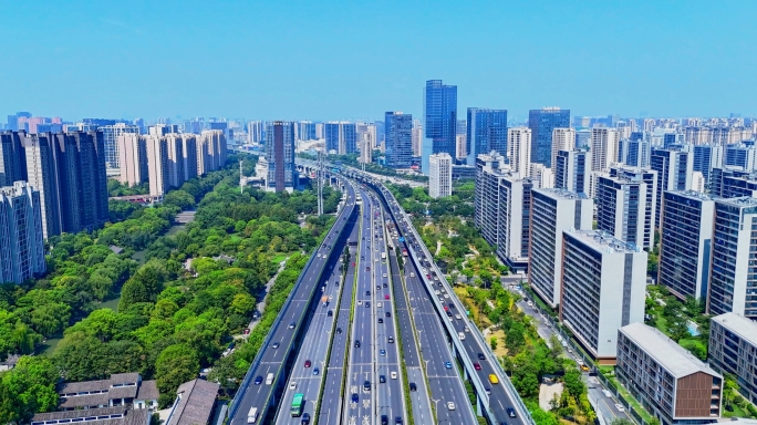 杭州城市高架车流延时 拱墅区航拍