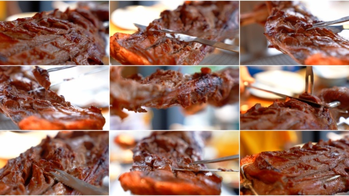 烤羊腿切羊肉烧烤美食升格特写