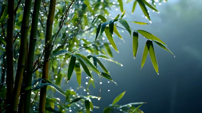 秋天早晨阳光青草树叶露水清晨