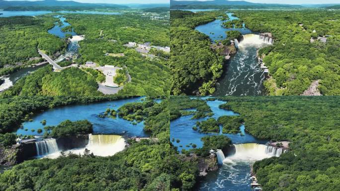 4K60P牡丹江镜泊湖瀑布航拍