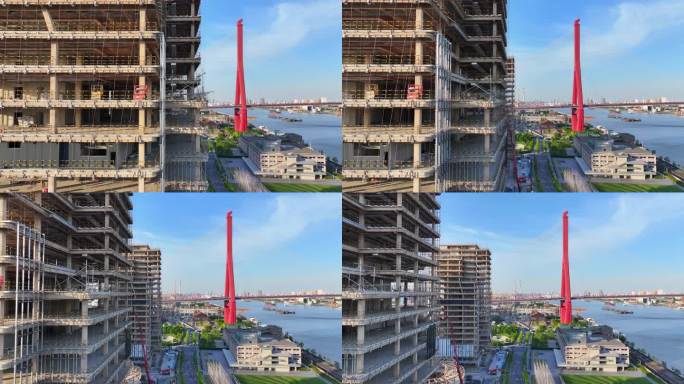 建设中的杨浦滨江望向浦东