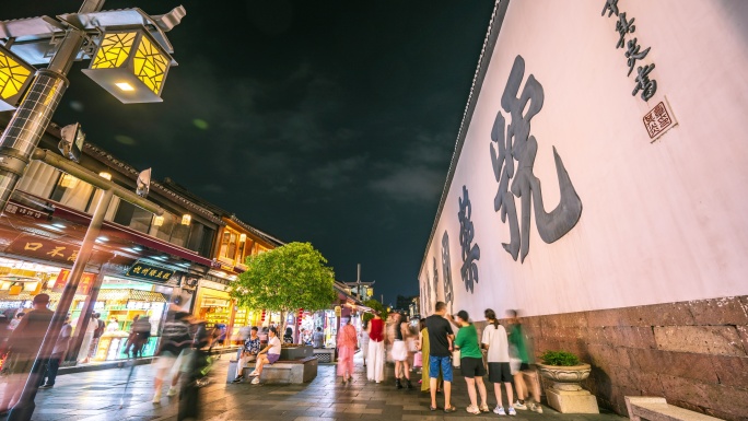 杭州胡庆余堂河坊街人流延时夜景两段
