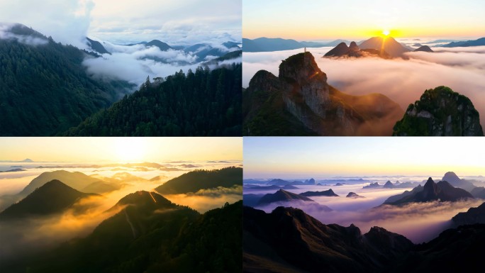 航拍中国自然风景森林云海河流山脉云雾缭绕