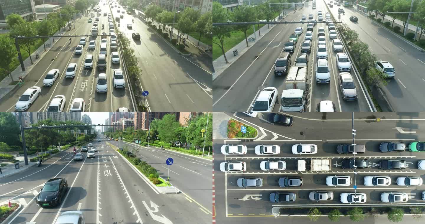 城市交通十字路口车流航拍