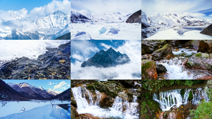 雪山山峰冰雪融化冰川水水流