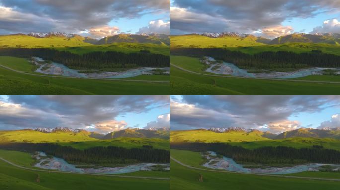 新疆百里画廊雪山草地