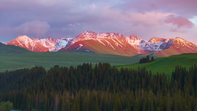 新疆百里画廊雪山草地