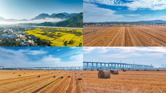 高铁驶过山川和农田