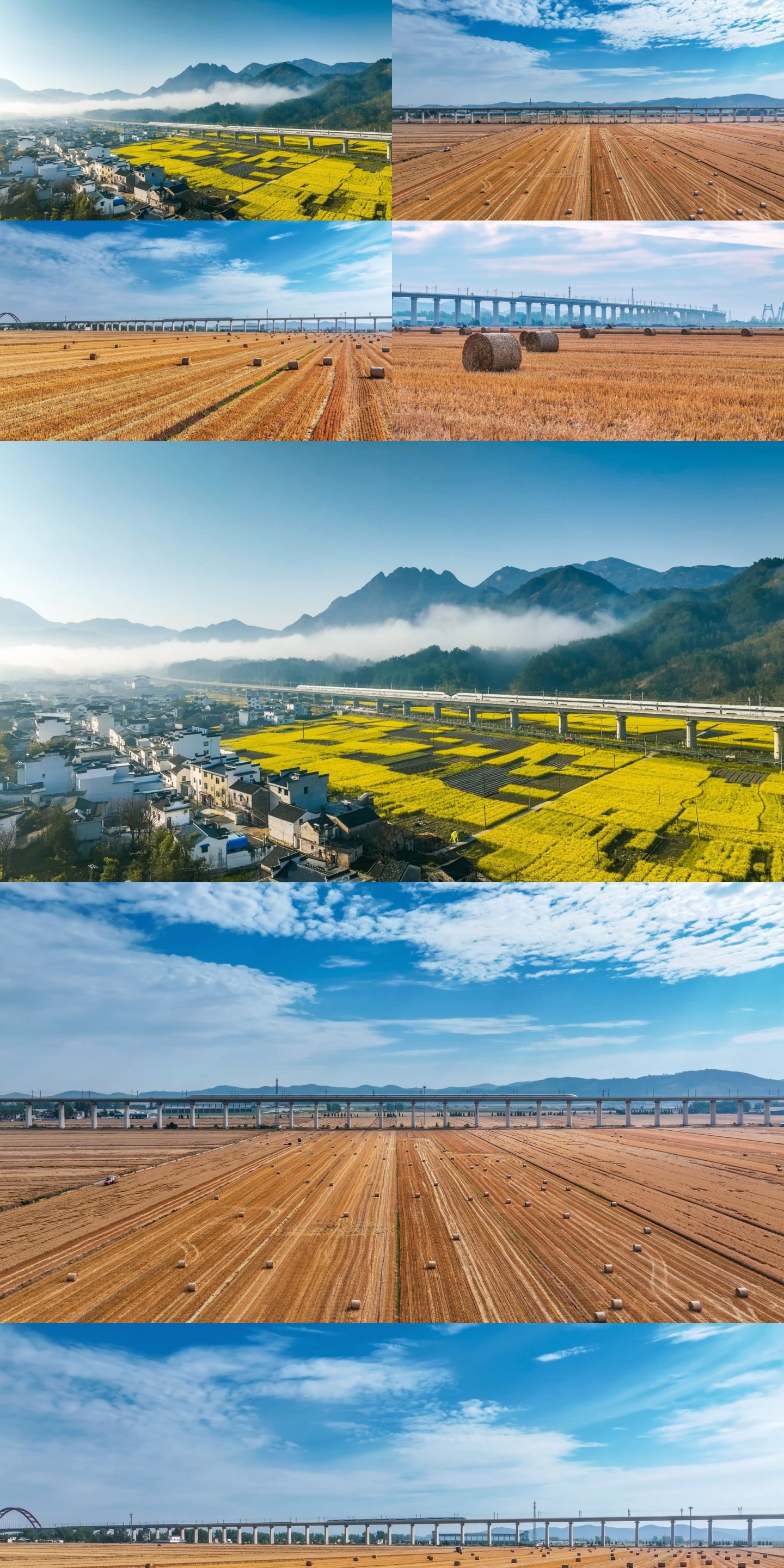 高铁驶过山川和农田