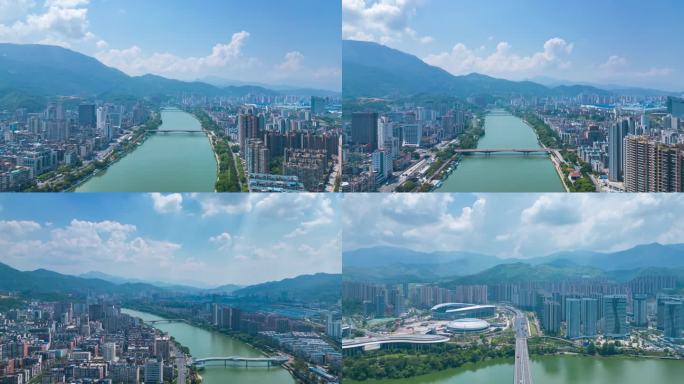 福建三明延时三明城市风光航拍三明