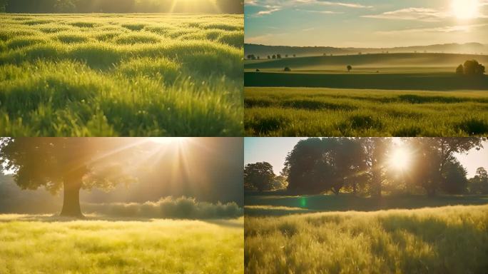 清晨 阳光 草地 草坪 光影