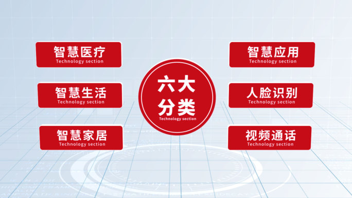 无插件-六大简洁红色文字分支分类AE模板