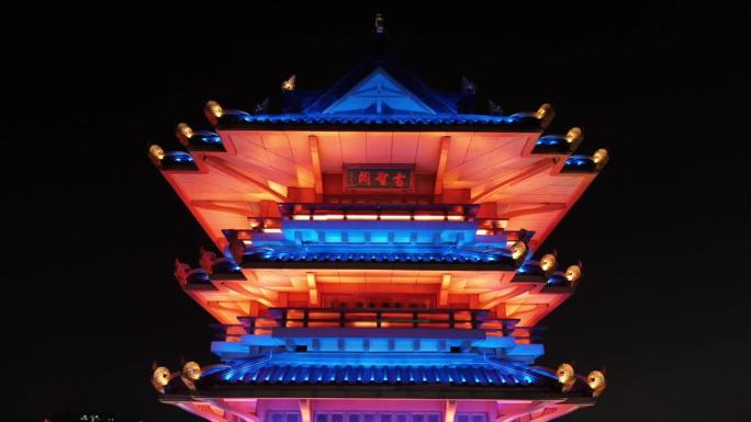 临沂市博物馆书圣阁夜景4K高清航拍原素材