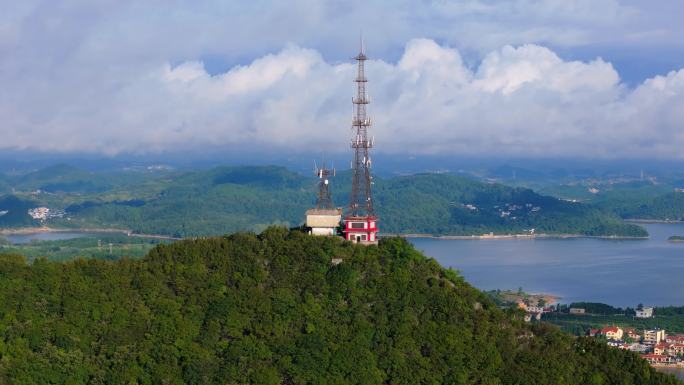 红枫湖畔 云雾 山顶基站 山水画卷 乡村