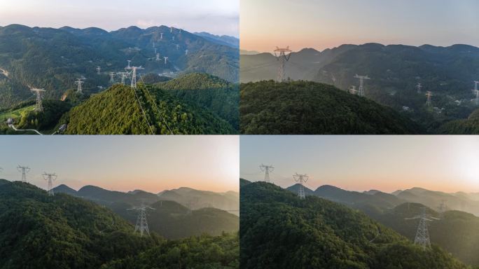 航拍山区电网4K