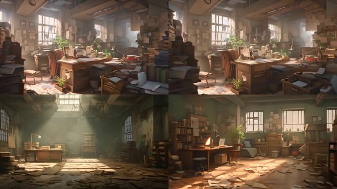 阳光废弃房间木制家具散书籍文件混乱怀旧2