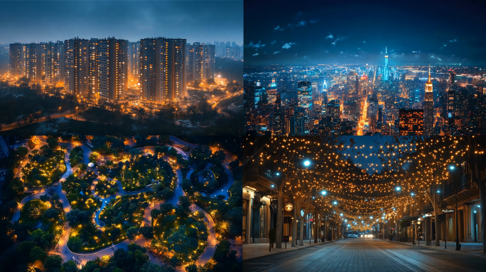 城市万家灯火城市夜景灯火通明夜晚生活