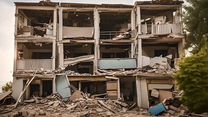 倒塌的房屋 地震废墟