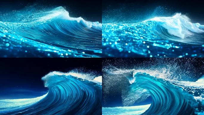 粒子蓝色震撼巨大海浪 冲击动态