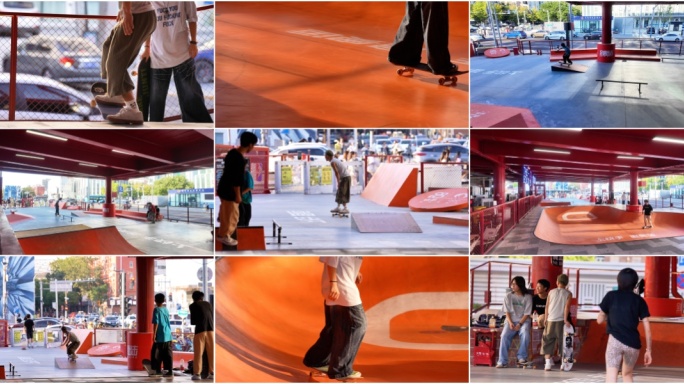 滑板场年轻人滑板青春活力 街头时尚青年