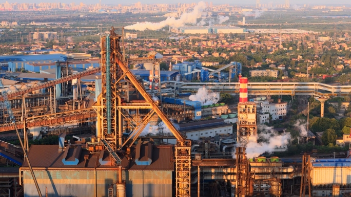 电厂大烟囱工业区火电厂炼钢厂航拍