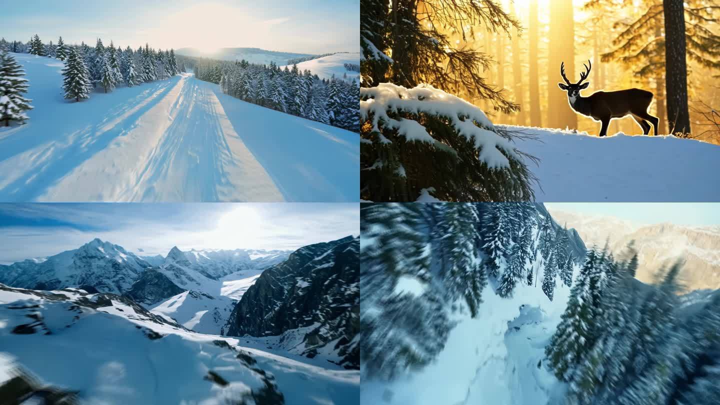 冬季雪山森林