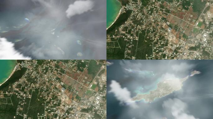 地球从太空放大到安圭拉山谷。接着是通过云层和大气层进入太空。卫星的视图。旅游介绍。图片来自Bing