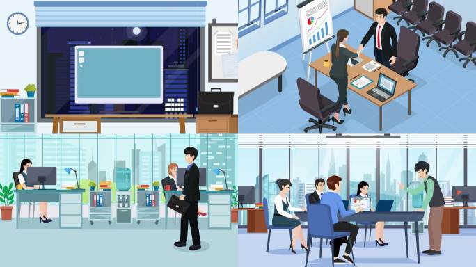办公室开会商务办公工作mg动画