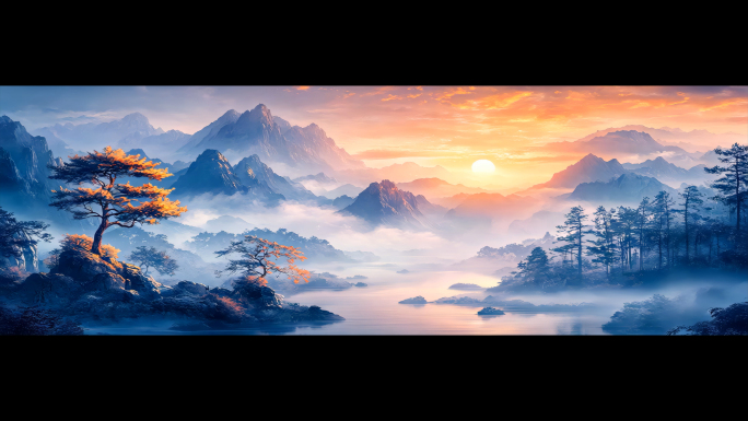 山水画6K宽屏舞台背景