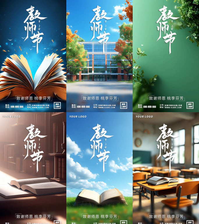 教师节竖版海报片头标题文字