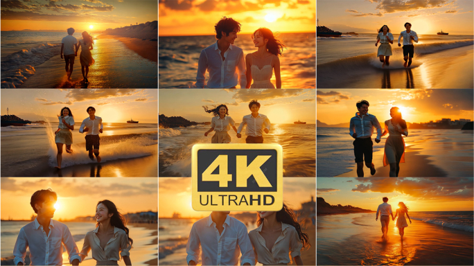 情侣海边散步奔跑 浪漫爱情