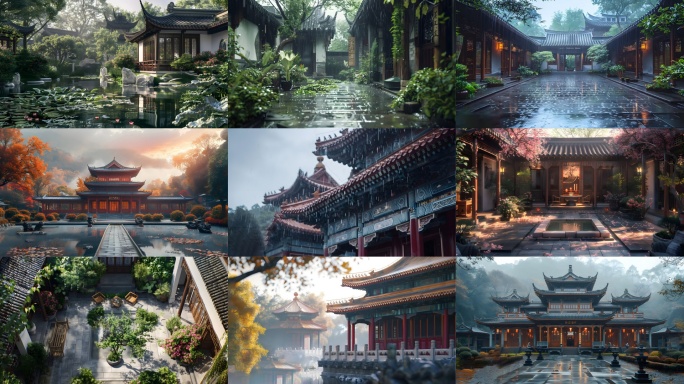 【4K】中式园林 庭院 古建筑 写意园林