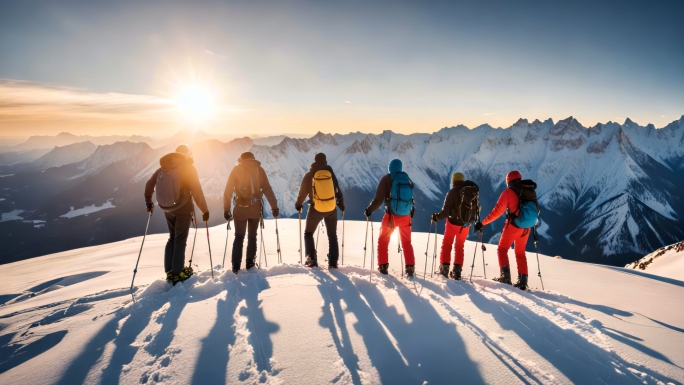 登山登顶雪山励志奋斗团队精神