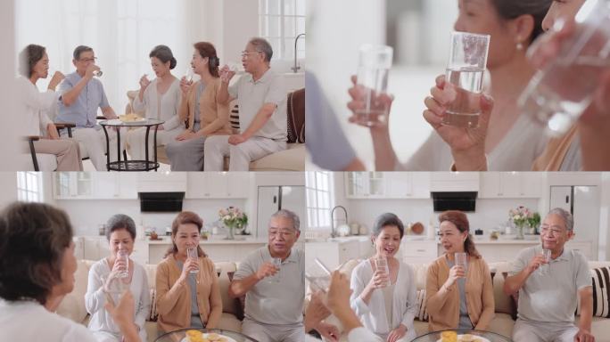老人喝水