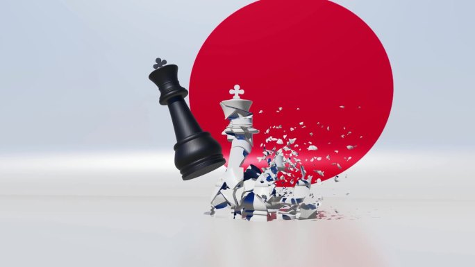 日本国旗4K背景上的黑白象棋王