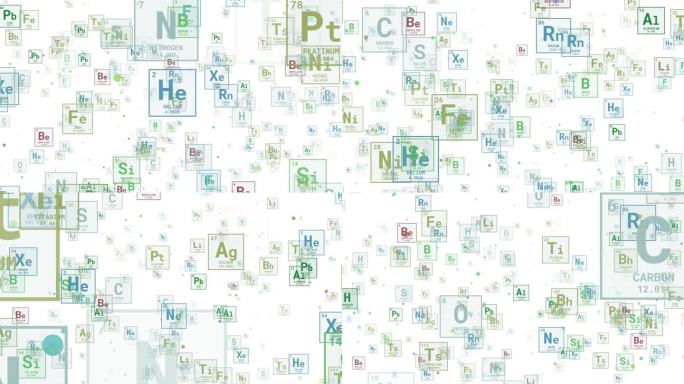 化学元素周期表。彩色图标片段在一个白色的背景。循环动画。