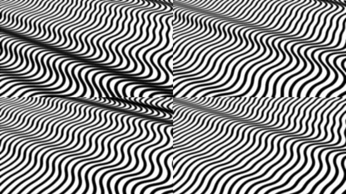 白色的背景，模糊的黑线在波浪中移动，抽象