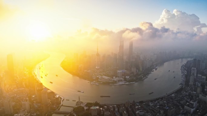 上海日出航拍延时