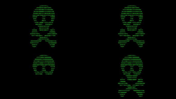 视频动画骷髅头骨交叉骨二进制代码病毒破解概念