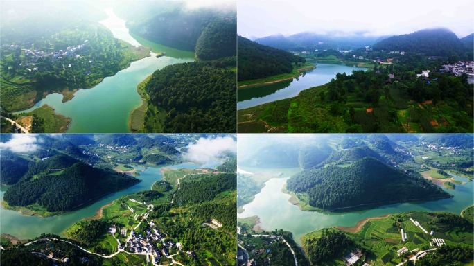 航拍贵州云雾乡村晨曦美景