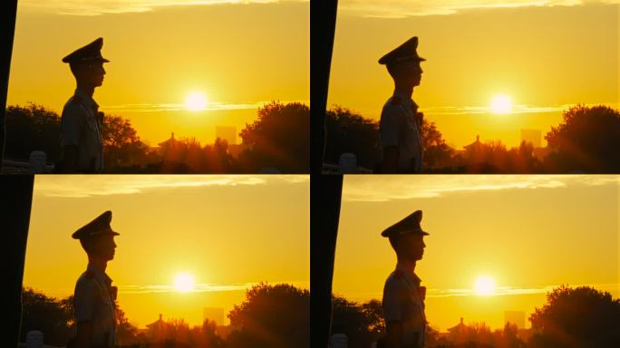 4K日出时刻天安门执勤武警的特写视频素材